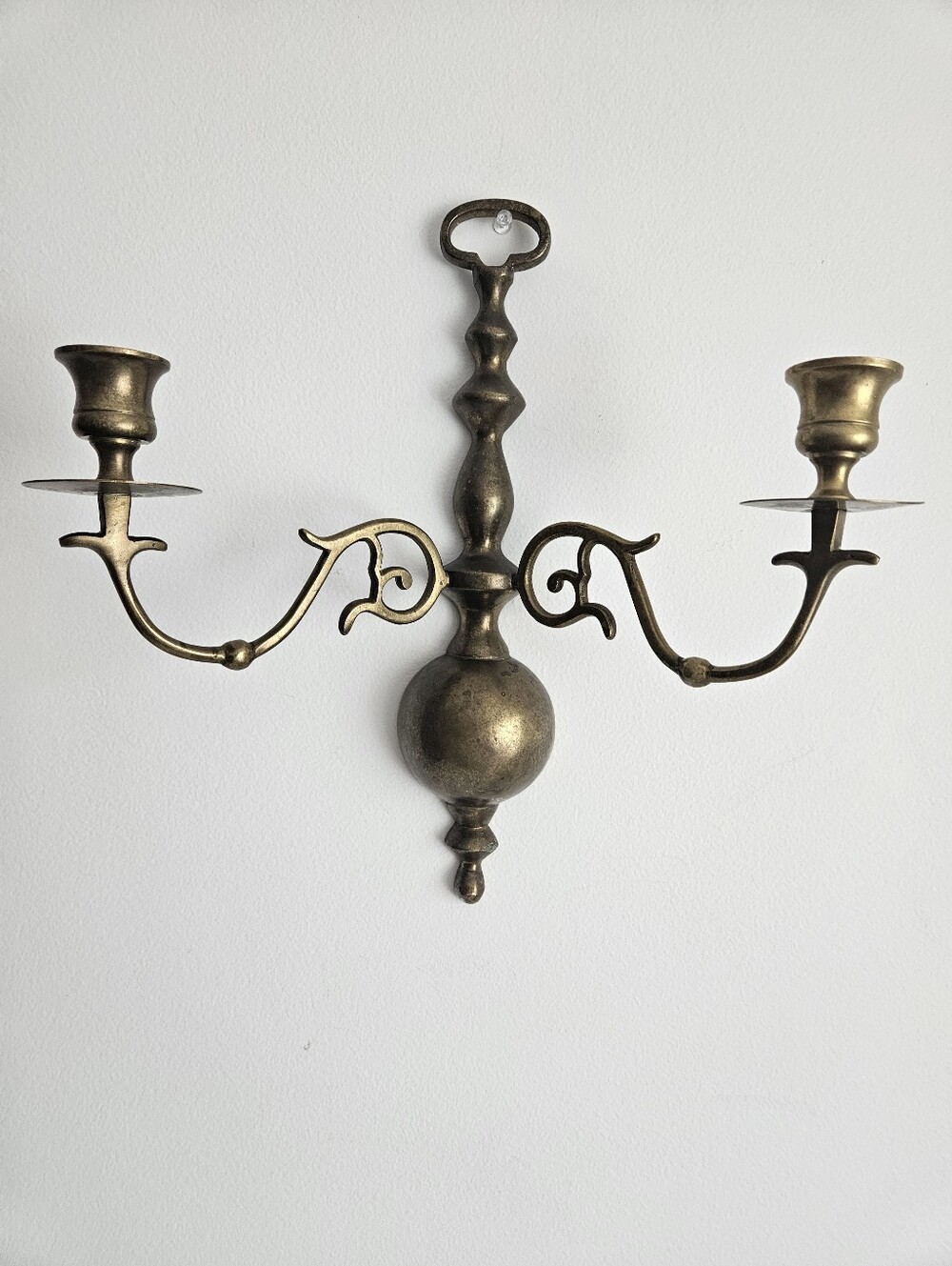 Vintage Solid Brass Double-Arm Wall Sconce / Candle Holder (Made in India)